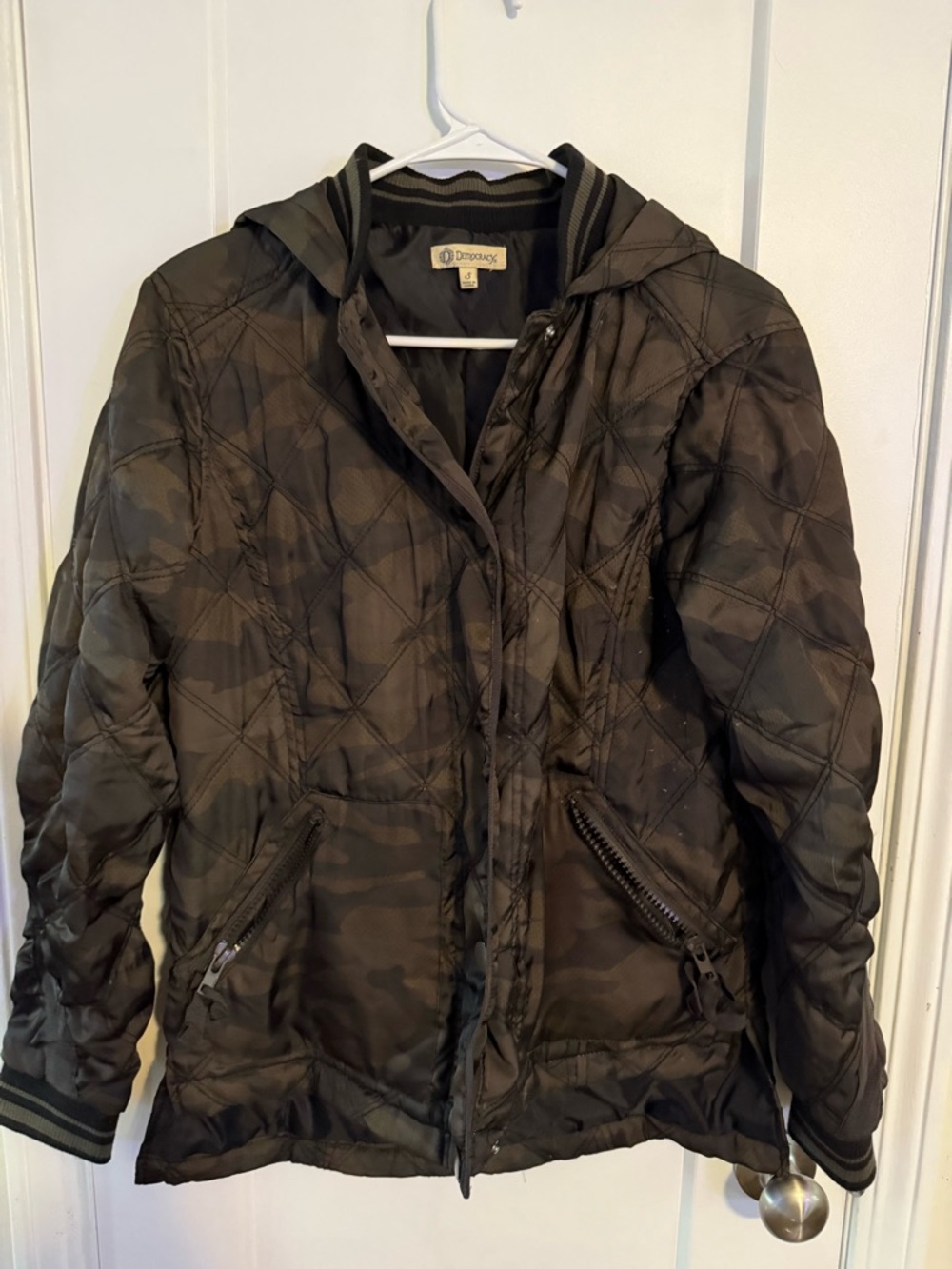 Democracy Quilted Hooded Jacket in Black and Olive